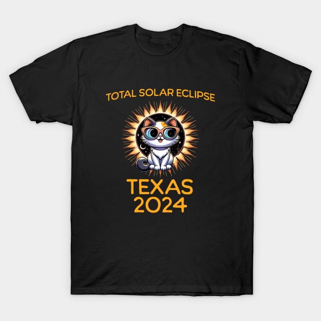 Funny Cat Sunglasses Total Solar Eclipse April 2024 Texas T-Shirt by JoeStylistics